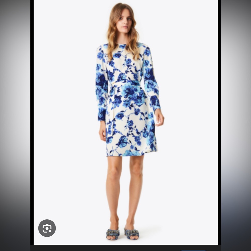 Tory Burch Blue and White Floral Long Sleeve Dress